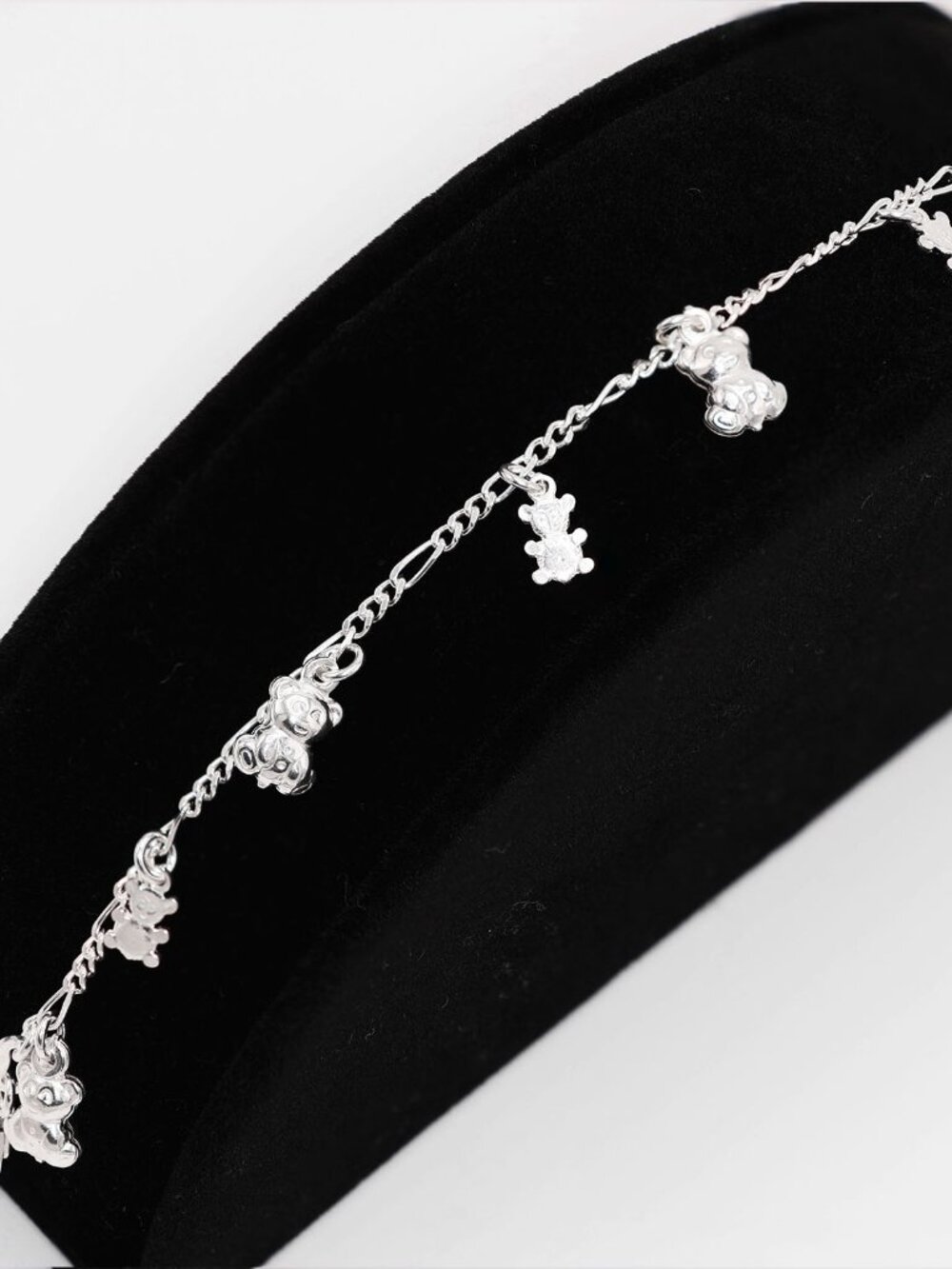 925 Sterling Silver Fancy Figaro Teddy Bear Bracelet